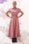 Buy_Sahil Kochhar_Pink Poplin Embroidered Applique Eliza Drop Shoulder Button Down Dress  _at_Aza_Fashions