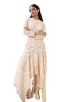 Sahil Kochhar_Ivory Soft Net Embroidered 3d Applique Lilian Asymmetric Dress  _at_Aza_Fashions