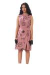 Sahil Kochhar_Pink Linen Embellished Applique Round Nazia Doodle Abstract Dress  _Online_at_Aza_Fashions