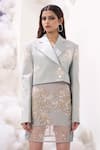 Buy_Sahil Kochhar_Blue Suiting Embellished Applique Lapel Collar Qashwa Cropped Jacket  _at_Aza_Fashions