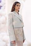 Sahil Kochhar_Blue Suiting Embellished Applique Lapel Collar Qashwa Cropped Jacket  _Online_at_Aza_Fashions