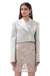 Buy_Sahil Kochhar_Blue Suiting Embellished Applique Lapel Collar Qashwa Cropped Jacket  _Online_at_Aza_Fashions