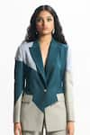 Buy_Sahil Kochhar_Blue Suiting Embellished Colourblock Lapel Collar Roma Jacket  _at_Aza_Fashions