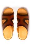 Shop_Nauvab_Brown Plain Arba Leather Brogue Sandals _at_Aza_Fashions