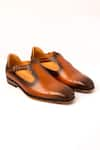 Buy_Nauvab_Brown Plain Leather Bagh Brogue Shoes _at_Aza_Fashions