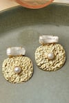 Shop_Kastiya Jewels_Off White Baroque Pearl Embellished Disc Earrings _at_Aza_Fashions