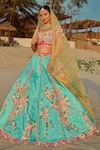 Buy_Sidhaarth & Disha_Blue Blouse And Lehenga Raw Silk Embroidery Resham Sweetheart Gullista Set _at_Aza_Fashions