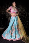 Sidhaarth & Disha_Blue Blouse And Lehenga Raw Silk Embroidery Resham Sweetheart Gullista Set _Online_at_Aza_Fashions