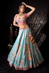 Buy_Sidhaarth & Disha_Blue Blouse And Lehenga Raw Silk Embroidery Resham Sweetheart Gullista Set _Online_at_Aza_Fashions