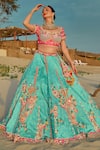 Shop_Sidhaarth & Disha_Blue Blouse And Lehenga Raw Silk Embroidery Resham Sweetheart Gullista Set _Online_at_Aza_Fashions