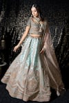 Buy_Sidhaarth & Disha_Green Blouse Velvet Embroidery Zari Leaf Mughlai Bahar Bridal Lehenga Set _at_Aza_Fashions