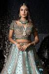 Sidhaarth & Disha_Green Blouse Velvet Embroidery Zari Leaf Mughlai Bahar Bridal Lehenga Set _Online_at_Aza_Fashions