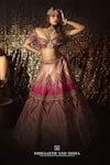 Shop_Sidhaarth & Disha_Pink Blouse And Lehenga Raw Silk Embroidery Mirror Bahar Mahal Zari Thread Set_Online_at_Aza_Fashions