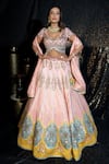 Buy_Sidhaarth & Disha_Peach Blouse Raw Silk Embroidery Resham Shamiyana Lehenga Set _at_Aza_Fashions