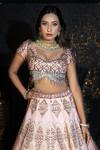 Shop_Sidhaarth & Disha_Peach Blouse Raw Silk Embroidery Resham Shamiyana Lehenga Set _at_Aza_Fashions