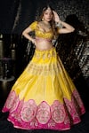 Sidhaarth & Disha_Yellow Blouse Raw Silk Embroidery Resham Sweetheart Gul Shamiyana Lehenga Set _Online_at_Aza_Fashions