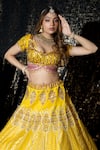 Shop_Sidhaarth & Disha_Yellow Blouse Raw Silk Embroidery Resham Sweetheart Gul Shamiyana Lehenga Set _at_Aza_Fashions