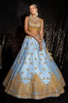 Sidhaarth & Disha_Blue Blouse Organza With Velvet Patch Embroidery Sequin Gulmohar Lehenga Set _Online_at_Aza_Fashions