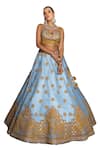 Buy_Sidhaarth & Disha_Blue Blouse Organza With Velvet Patch Embroidery Sequin Gulmohar Lehenga Set _Online_at_Aza_Fashions