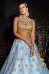 Shop_Sidhaarth & Disha_Blue Blouse Organza With Velvet Patch Embroidery Sequin Gulmohar Lehenga Set _at_Aza_Fashions