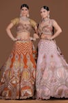 Buy_Sidhaarth & Disha_Pink Blouse Raw Silk Embroidery Gota Queen Fleur And Zari Lehenga Set 