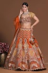 Shop_Sidhaarth & Disha_Orange Blouse Raw Silk Embroidery Gota Wildbloom And Zari Lehenga Set _Online_at_Aza_Fashions