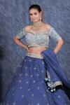 Shop_Sidhaarth & Disha_Blue Blouse Velvet Embroidery Gota Off Lily Bahar And Mirror Lehenga Set _Online_at_Aza_Fashions