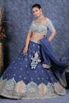 Sidhaarth & Disha_Blue Blouse Velvet Embroidery Gota Off Lily Bahar And Mirror Lehenga Set _at_Aza_Fashions