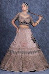 Buy_Sidhaarth & Disha_Pink Blouse And Dupatta Velvet Embroidery Phool & Sequin Bridal Lehenga Set_at_Aza_Fashions