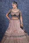 Shop_Sidhaarth & Disha_Pink Blouse And Dupatta Velvet Embroidery Phool & Sequin Bridal Lehenga Set_at_Aza_Fashions