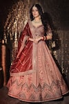 Buy_Sidhaarth & Disha_Red Blouse Velvet Embroidery Dori Leaf Neck Gulbahar Lehenga Set_at_Aza_Fashions