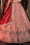 Sidhaarth & Disha_Red Blouse Velvet Embroidery Dori Leaf Neck Gulbahar Lehenga Set_at_Aza_Fashions