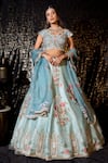 Buy_Sidhaarth & Disha_Blue Blouse And Lehenga Raw Silk Embroidery Resham V Neck Phool Gul Set_at_Aza_Fashions
