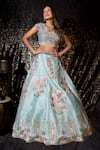 Sidhaarth & Disha_Blue Blouse And Lehenga Raw Silk Embroidery Resham V Neck Phool Gul Set_Online_at_Aza_Fashions