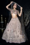 Buy_Sidhaarth & Disha_Pink Blouse Velvet Embroidery Zari Wide Neck Persian Gardenia Lehenga Set _at_Aza_Fashions