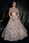 Sidhaarth & Disha_Pink Blouse Velvet Embroidery Zari Wide Neck Persian Gardenia Lehenga Set _Online_at_Aza_Fashions