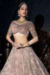 Shop_Sidhaarth & Disha_Pink Blouse Velvet Embroidery Zari Wide Neck Persian Gardenia Lehenga Set _Online_at_Aza_Fashions