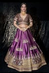 Sidhaarth & Disha_Wine Blouse And Lehenga Tissue Organza Embroidery Resham Sheesh Darbar Set _Online_at_Aza_Fashions