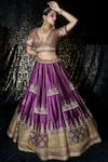 Shop_Sidhaarth & Disha_Wine Blouse And Lehenga Tissue Organza Embroidery Resham Sheesh Darbar Set _Online_at_Aza_Fashions