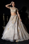 Buy_Sidhaarth & Disha_Grey Blouse And Lehenga Tissue Organza Phool Bagh & Aari Set _at_Aza_Fashions