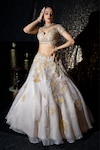 Sidhaarth & Disha_Grey Blouse And Lehenga Tissue Organza Phool Bagh & Aari Set _Online_at_Aza_Fashions