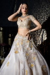 Buy_Sidhaarth & Disha_Grey Blouse And Lehenga Tissue Organza Phool Bagh & Aari Set _Online_at_Aza_Fashions