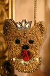 Buy_Detach accessories_Gold Crystal Lola The Dog Embellished Bag_at_Aza_Fashions