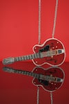 Buy_Detach accessories_Red Crystal Musicly The Guitar Embellished Bag _at_Aza_Fashions