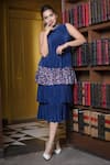 Bohobi_Blue Pleated Velvet Embellished Sequin Midnight Feelings Tiered Dress _Online