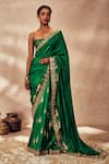 Shop_Masaba_Green Raw Silk Embroidered Fish Motif Saree With Unstitched Blouse 