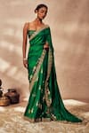 Masaba_Green Raw Silk Embroidered Fish Motif Saree With Unstitched Blouse _Online
