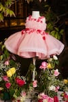 PNK Isha Arora (Pink)_Pink Blended Silk Embellished Floral Applique Scatter Dress _Online_at_Aza_Fashions