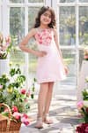 Buy_PNK Isha Arora (Pink)_Peach Super Satin Embellished Diamond Handmade Floral Short Dress  _at_Aza_Fashions