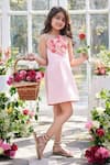 Buy_PNK Isha Arora (Pink)_Peach Super Satin Embellished Diamond Handmade Floral Short Dress  